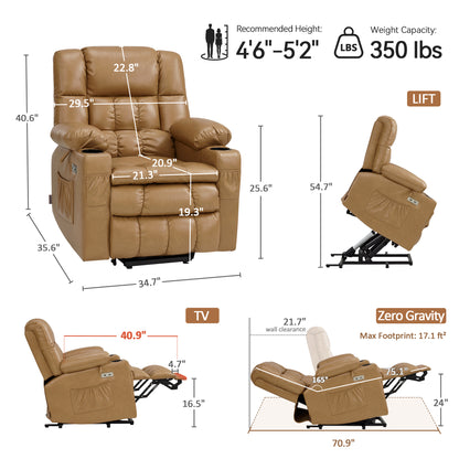 Dual Motor Power Lift Recliner Chair, Massage and Heat, Lay Flat for Sleeping, Faux Leather 7890|7893|7896|R7891|R7897|R7894