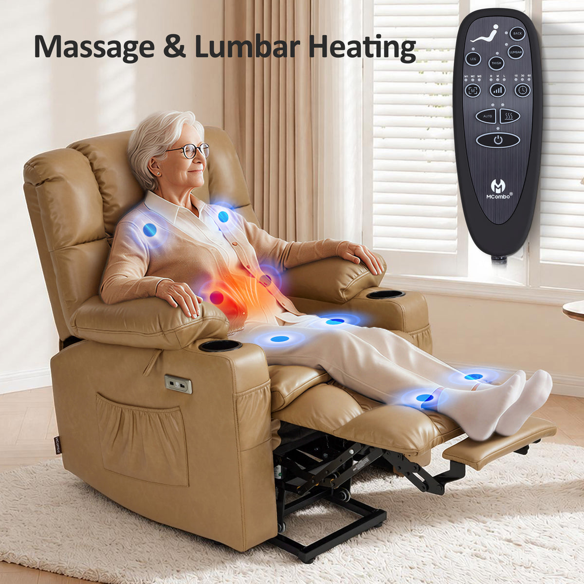 Dual Motor Power Lift Recliner Chair, Massage and Heat, Lay Flat for Sleeping, Faux Leather 7890|7893|7896|R7891|R7897|R7894
