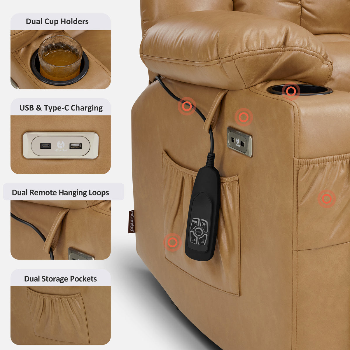 Dual Motor Power Lift Recliner Chair, Massage and Heat, Lay Flat for Sleeping, Faux Leather 7890|7893|7896|R7891|R7897|R7894