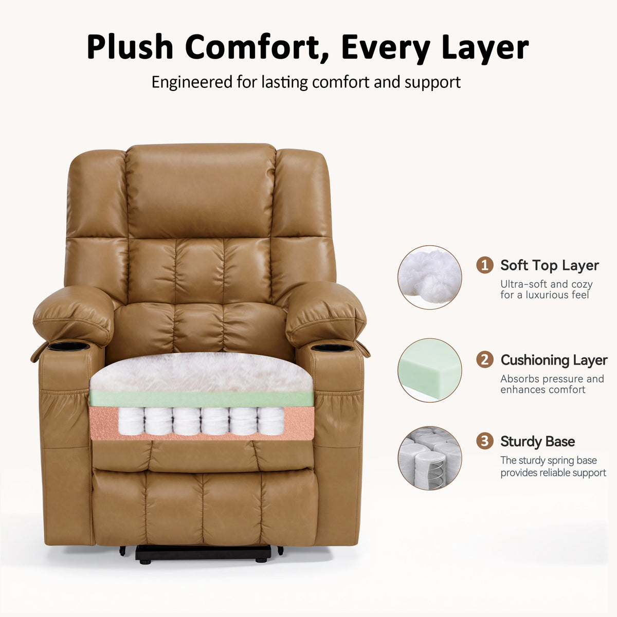 Dual Motor Power Lift Recliner Chair, Massage and Heat, Lay Flat for Sleeping, Faux Leather 7890|7893|7896|R7891|R7897|R7894