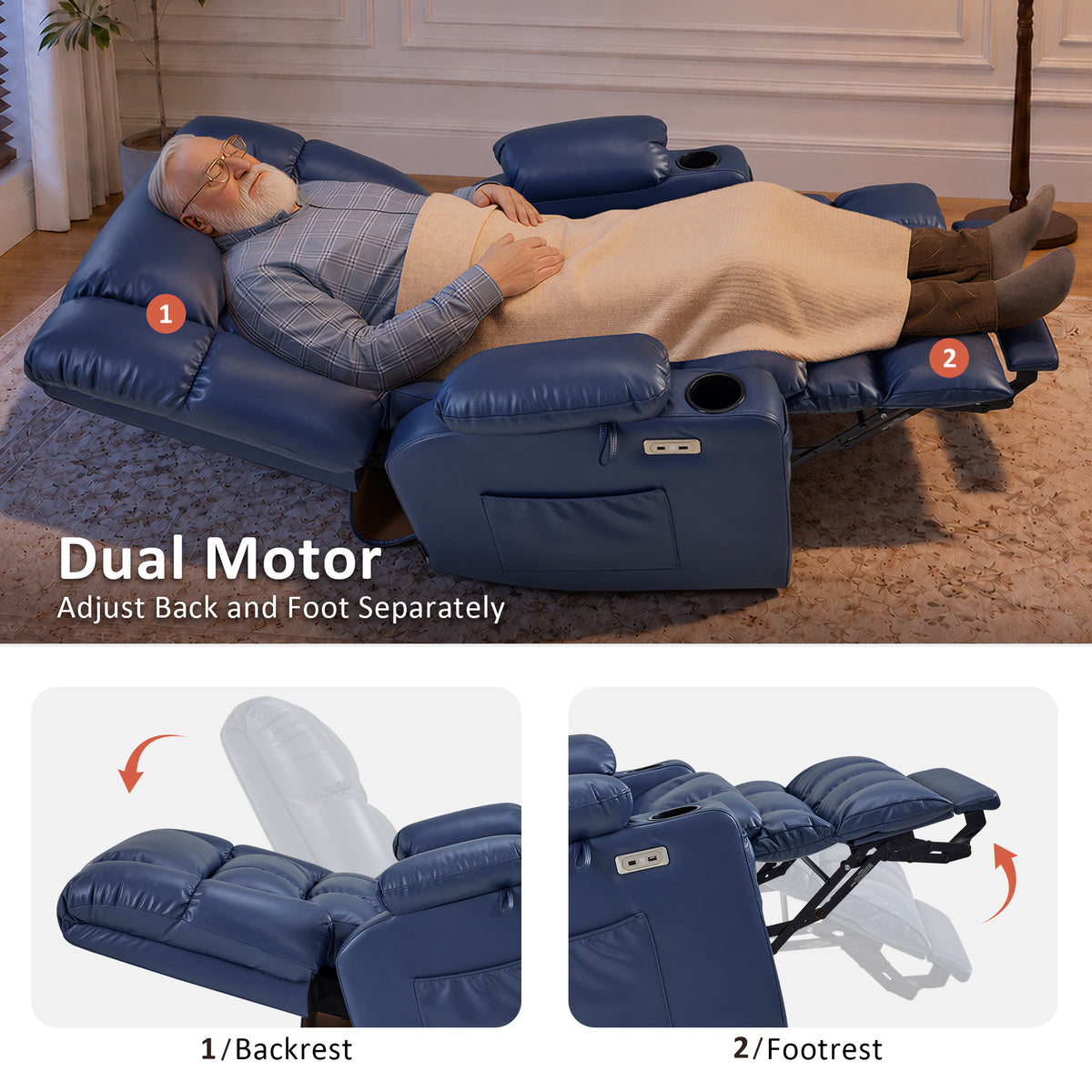 Dual Motor Power Lift Recliner Chair, Massage and Heat, Lay Flat for Sleeping, Faux Leather 7890|7893|7896|R7891|R7897|R7894