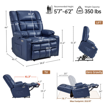 Dual Motor Power Lift Recliner Chair, Massage and Heat, Lay Flat for Sleeping, Faux Leather 7890|7893|7896|R7891|R7897|R7894