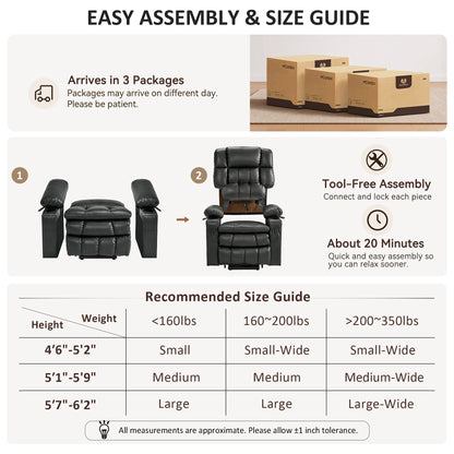 Dual Motor Power Lift Recliner Chair, Massage and Heat, Lay Flat for Sleeping, Faux Leather 7890|7893|7896|R7891|R7897|R7894