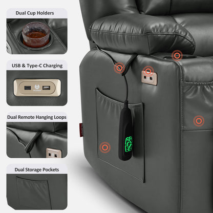 Dual Motor Power Lift Recliner Chair, Massage and Heat, Lay Flat for Sleeping, Faux Leather 7890|7893|7896|R7891|R7897|R7894