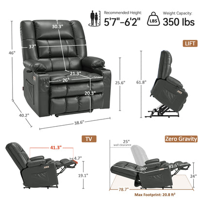 Dual Motor Power Lift Recliner Chair, Massage and Heat, Lay Flat for Sleeping, Faux Leather 7890|7893|7896|R7891|R7897|R7894