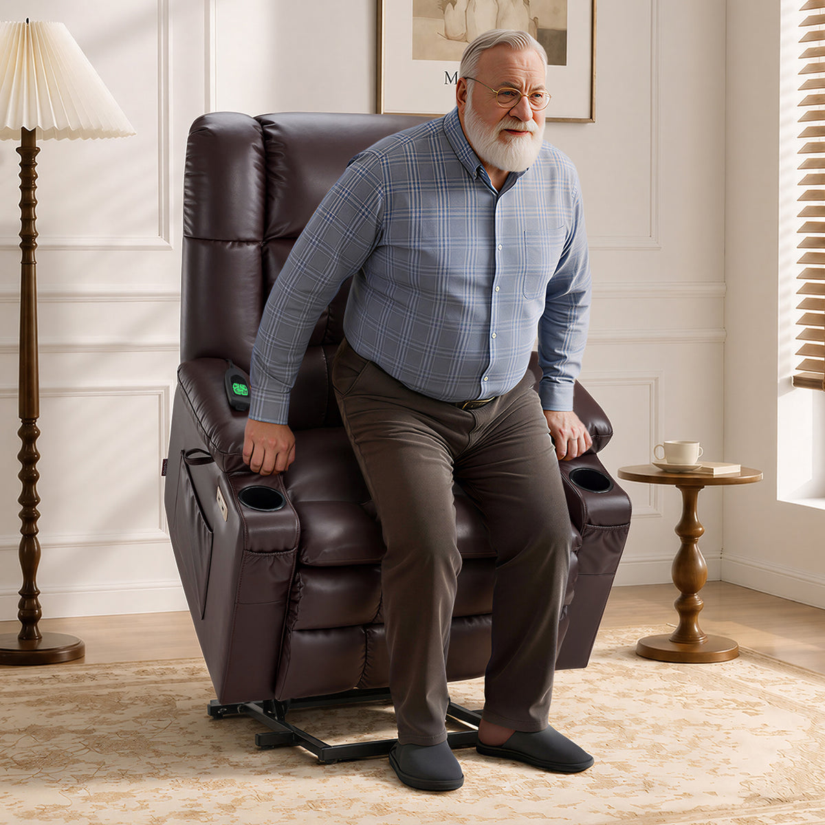Dual Motor Power Lift Recliner Chair, Massage and Heat, Lay Flat for Sleeping, Faux Leather 7890|7893|7896|R7891|R7897|R7894