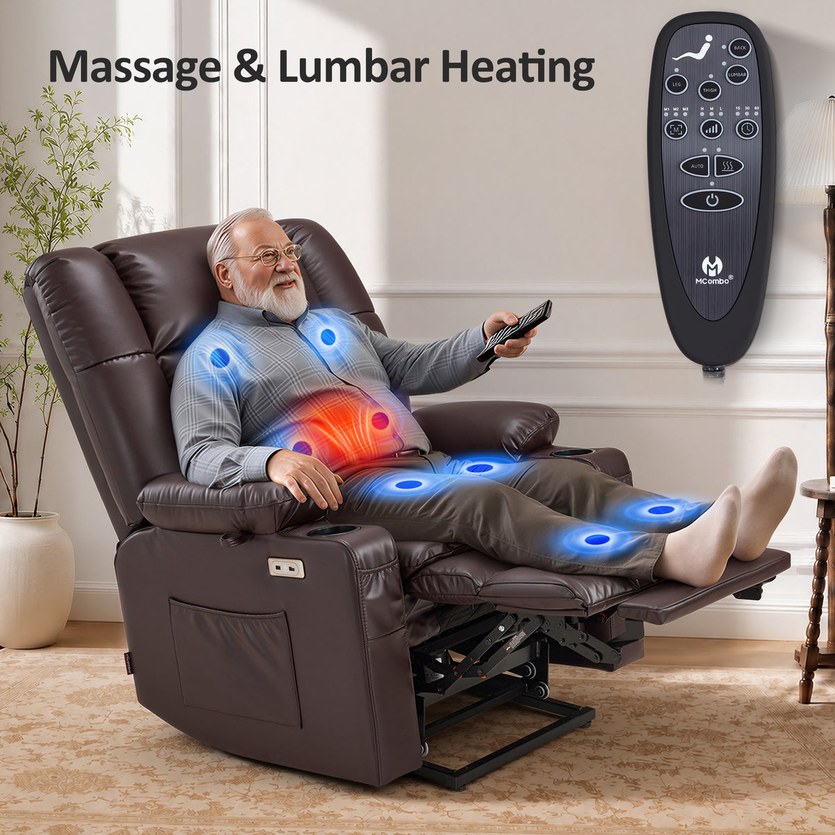 Dual Motor Power Lift Recliner Chair, Massage and Heat, Lay Flat for Sleeping, Faux Leather 7890|7893|7896|R7891|R7897|R7894