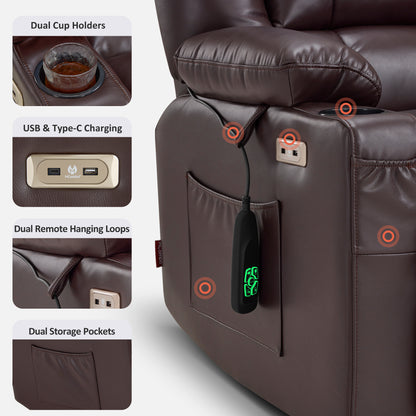 Dual Motor Power Lift Recliner Chair, Massage and Heat, Lay Flat for Sleeping, Faux Leather 7890|7893|7896|R7891|R7897|R7894