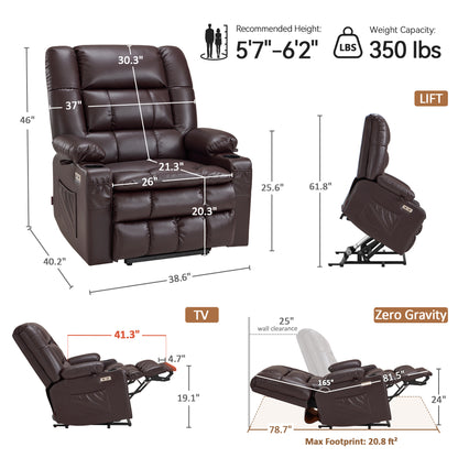 Dual Motor Power Lift Recliner Chair, Massage and Heat, Lay Flat for Sleeping, Faux Leather 7890|7893|7896|R7891|R7897|R7894