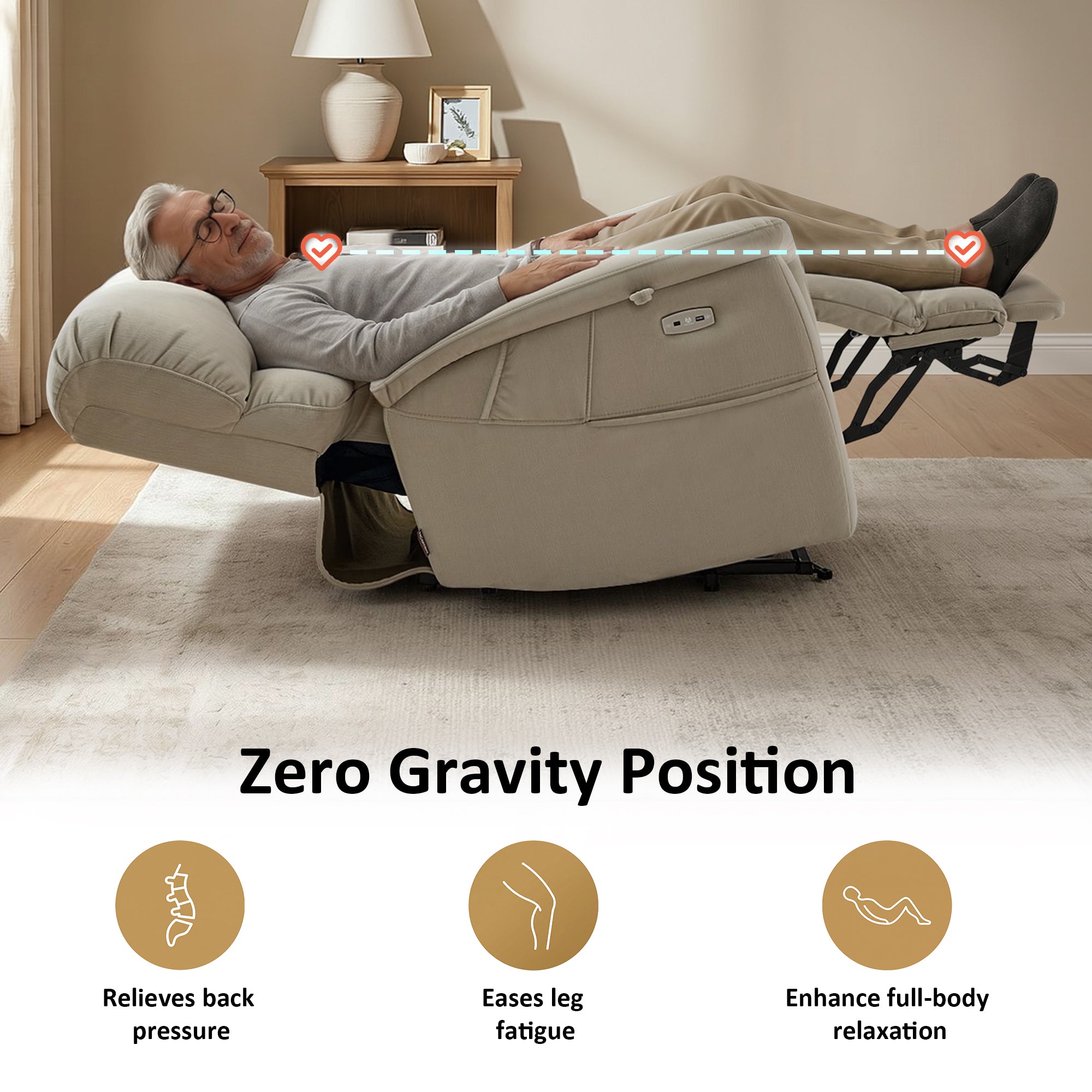 Dual Motor Power Lift Recliner Chair for Elderly,  Massage and Lumbar&seat Heating, Fabric R7166