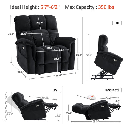 Power Lift Recliner Chair for Elderly, Dual Motor, Massage and Heat, Fabric R7166