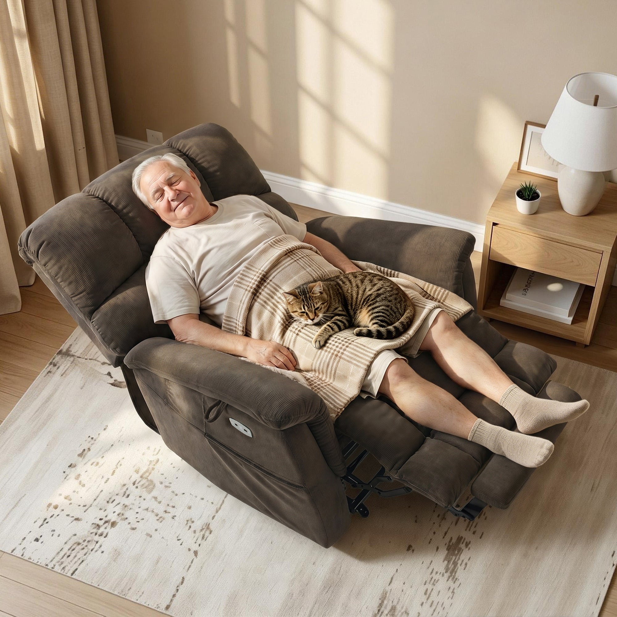 Dual Motor Power Lift Recliner Chair,  Massage and Lumbar&seat Heating, Fabric R7166
