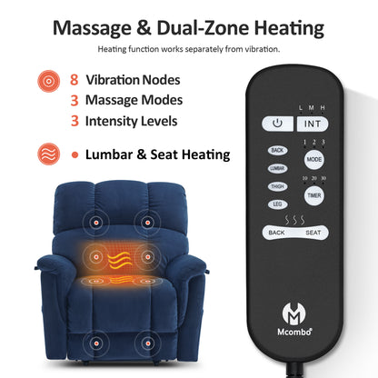 Power Lift Recliner Chair for Elderly, Dual Motor, Massage and Heat, Fabric R7166