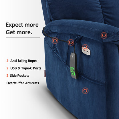 Power Lift Recliner Chair for Elderly, Dual Motor, Massage and Heat, Fabric R7166