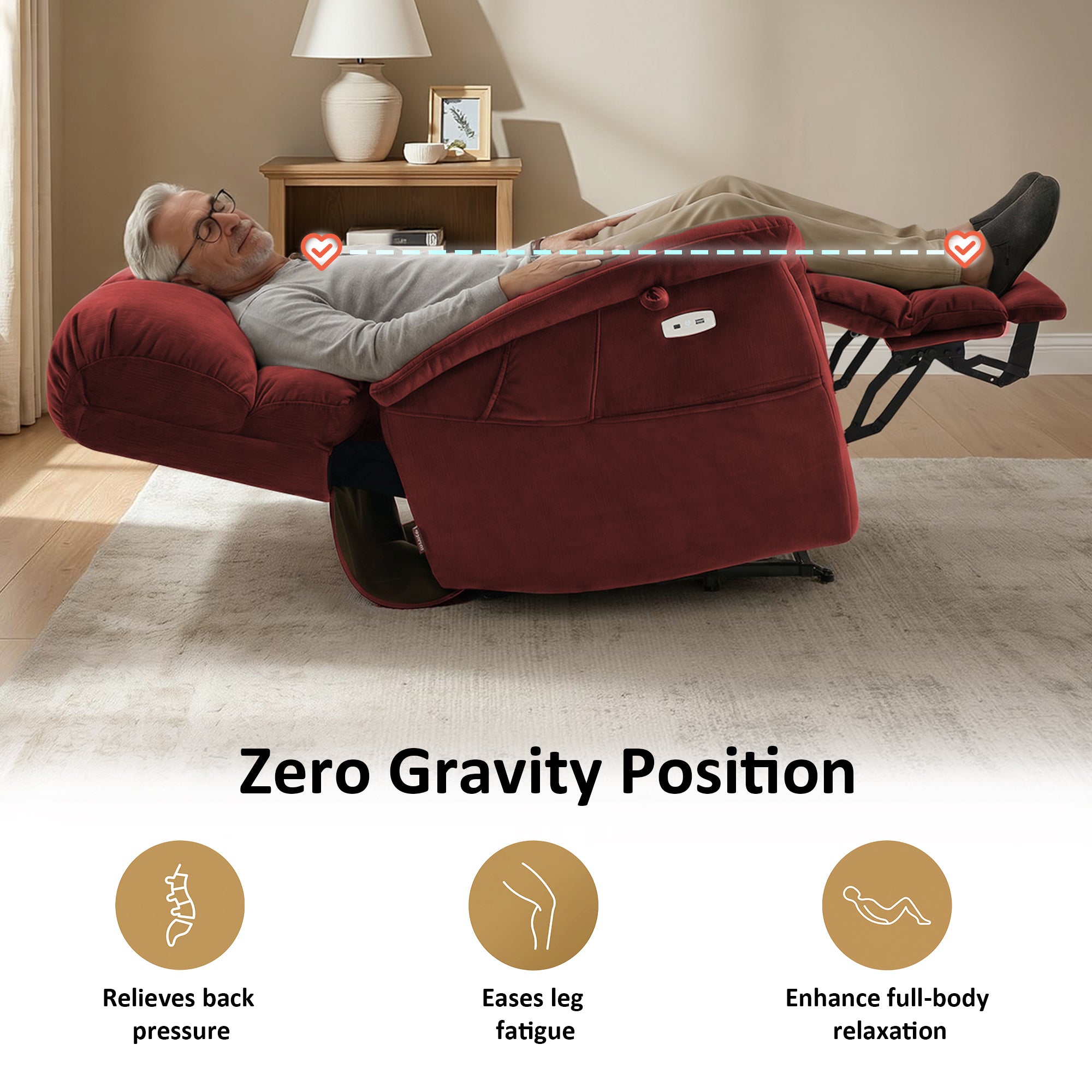 Dual Motor Power Lift Recliner Chair,  Massage and Lumbar&seat Heating, Fabric R7166