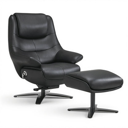 Genuine Leather Recliner Chair with Ottoman, 360°Swivel Recliner with Adjustable Backrest, Accent Chair for Living Room A7100