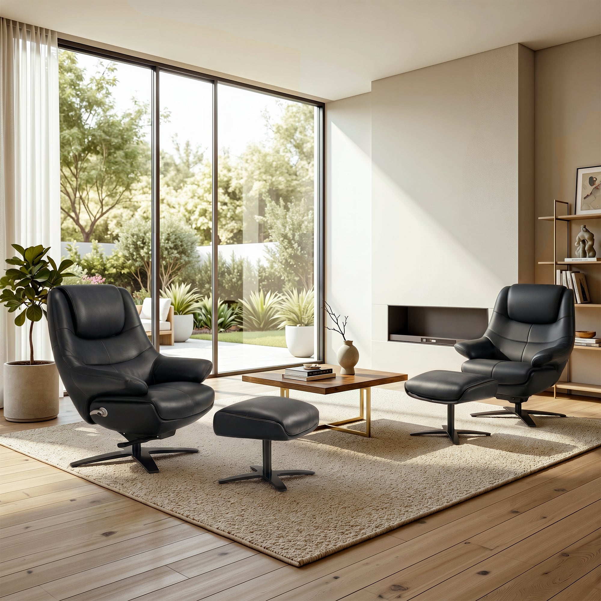 Genuine Leather Recliner Chair with Ottoman, 360°Swivel Recliner with Adjustable Backrest, Accent Chair for Living Room A7100