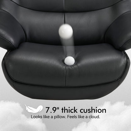Genuine Leather Recliner Chair with Ottoman, 360°Swivel Recliner with Adjustable Backrest, Accent Chair for Living Room A7100