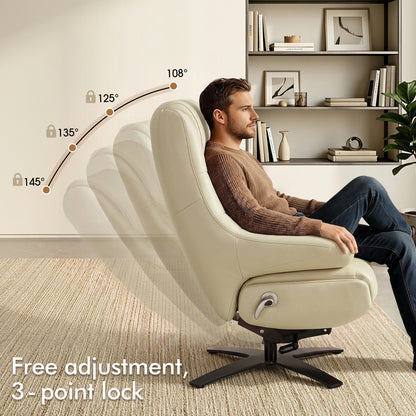 Genuine Leather Recliner Chair with Ottoman, 360°Swivel Recliner with Adjustable Backrest, Accent Chair for Living Room A7100