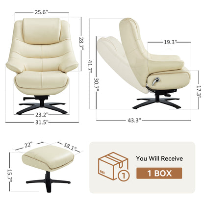 Genuine Leather Swivel Recliner Chair with Ottoman A7100