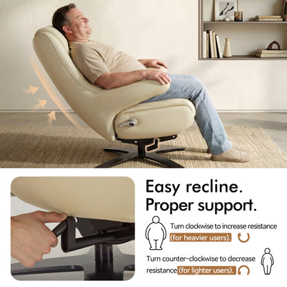 Genuine Leather Recliner Chair with Ottoman, 360°Swivel Recliner with Adjustable Backrest, Accent Chair for Living Room A7100