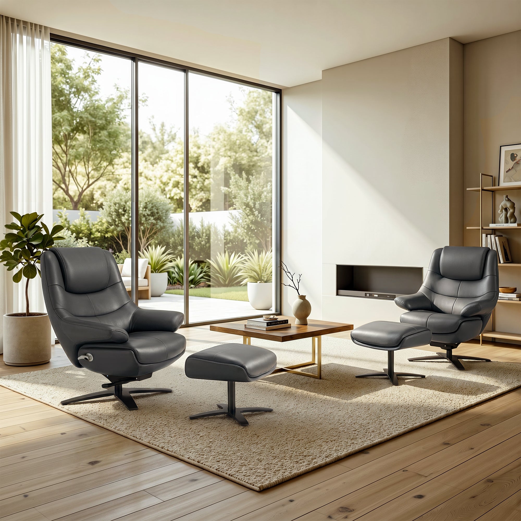 Genuine Leather Recliner Chair with Ottoman, 360°Swivel Recliner with Adjustable Backrest, Accent Chair for Living Room A7100