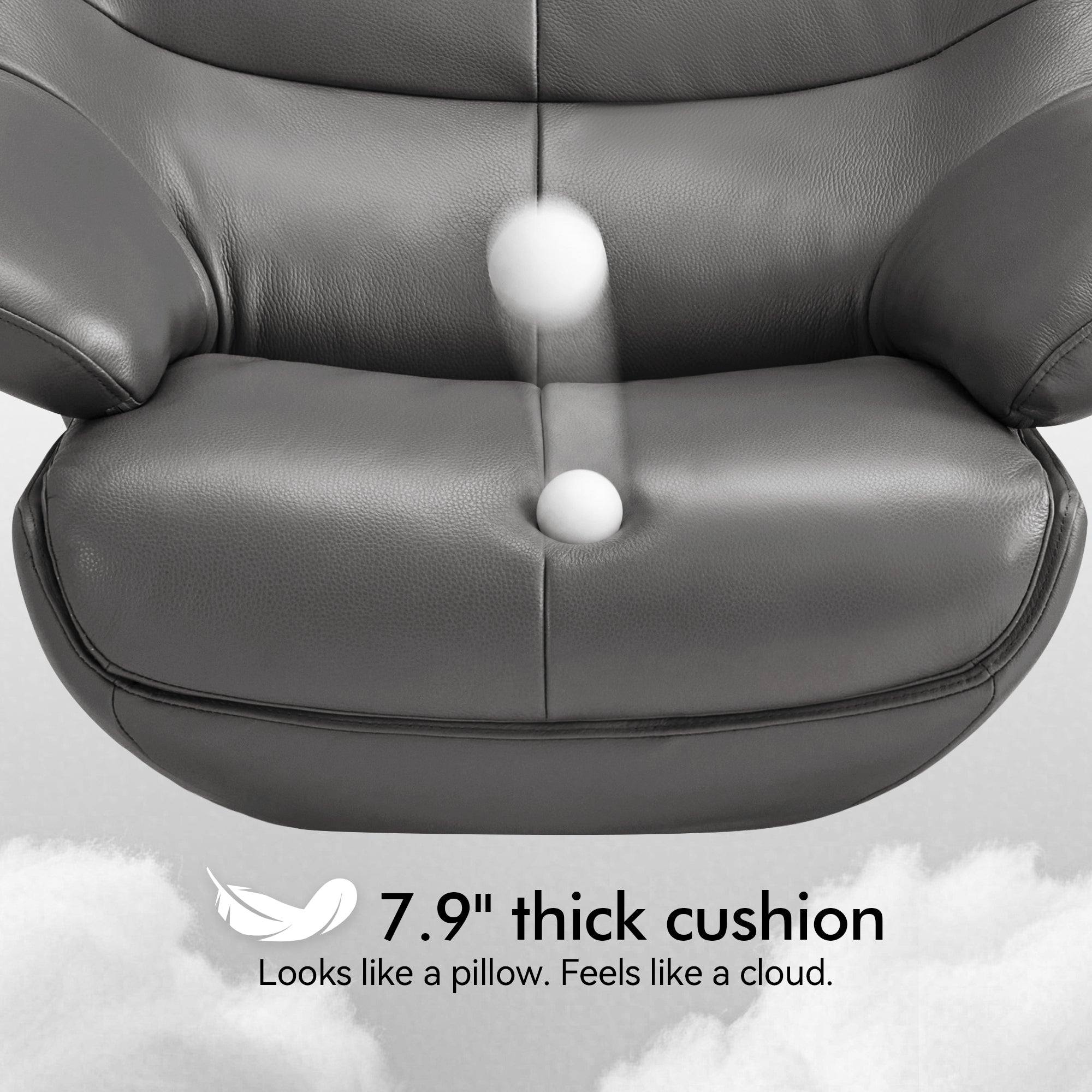 Genuine Leather Recliner Chair with Ottoman, 360°Swivel Recliner with Adjustable Backrest, Accent Chair for Living Room A7100