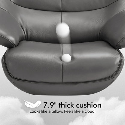 Genuine Leather Recliner Chair with Ottoman, 360°Swivel Recliner with Adjustable Backrest, Accent Chair for Living Room A7100