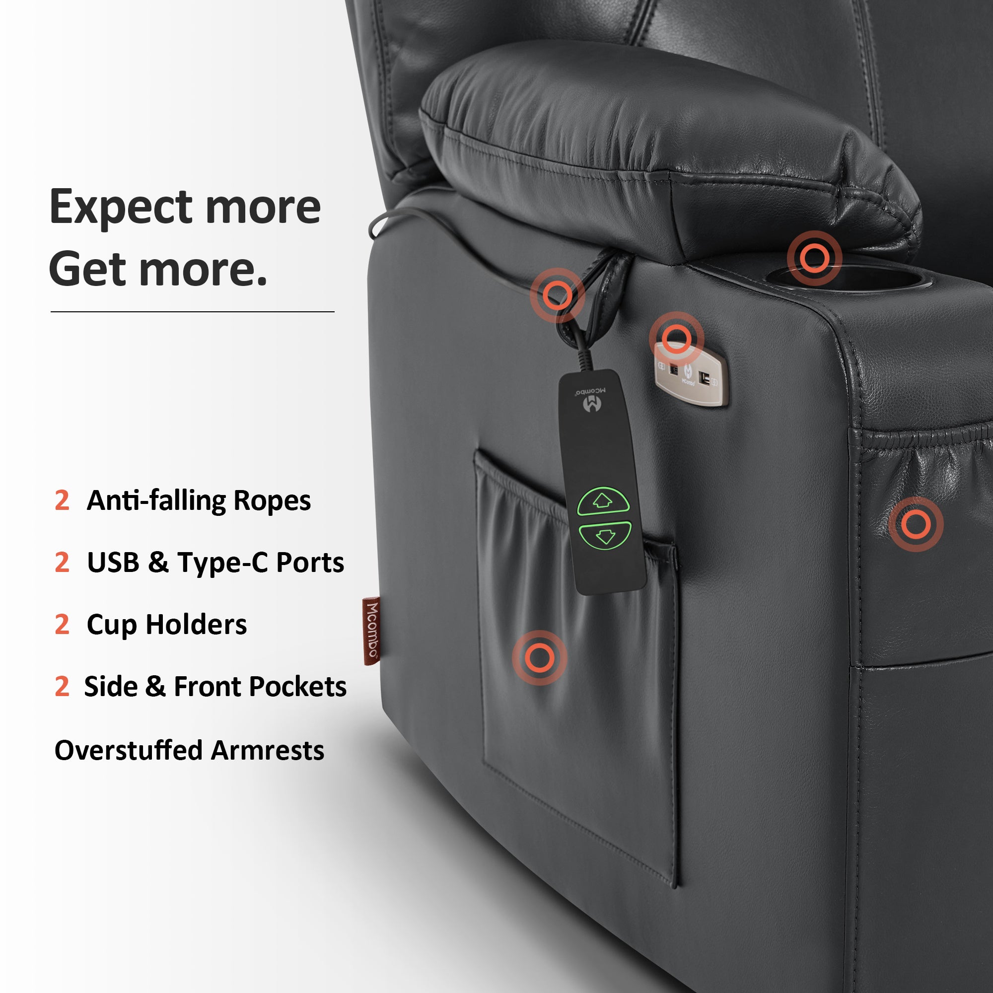 Power Lift Recliner Chair for Elderly, Massage and Heat, Faux Leather 7040|7516|7141|R7045|R7510|R7042