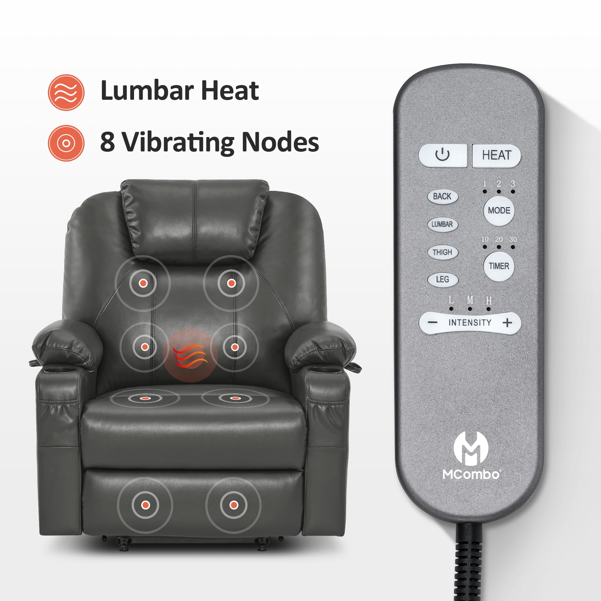 Power Lift Recliner Chair for Elderly, Massage and Heat, Faux Leather 7040|7516|7141|R7045|R7510|R7042