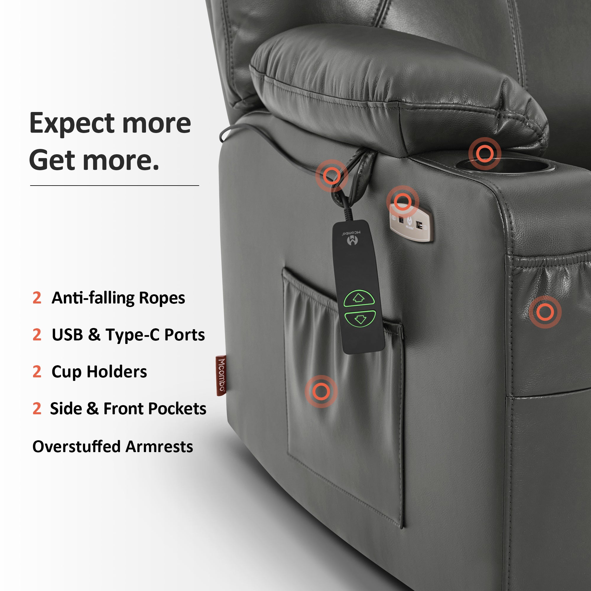Power Lift Recliner Chair for Elderly, Massage and Heat, Faux Leather 7040|7516|7141|R7045|R7510|R7042