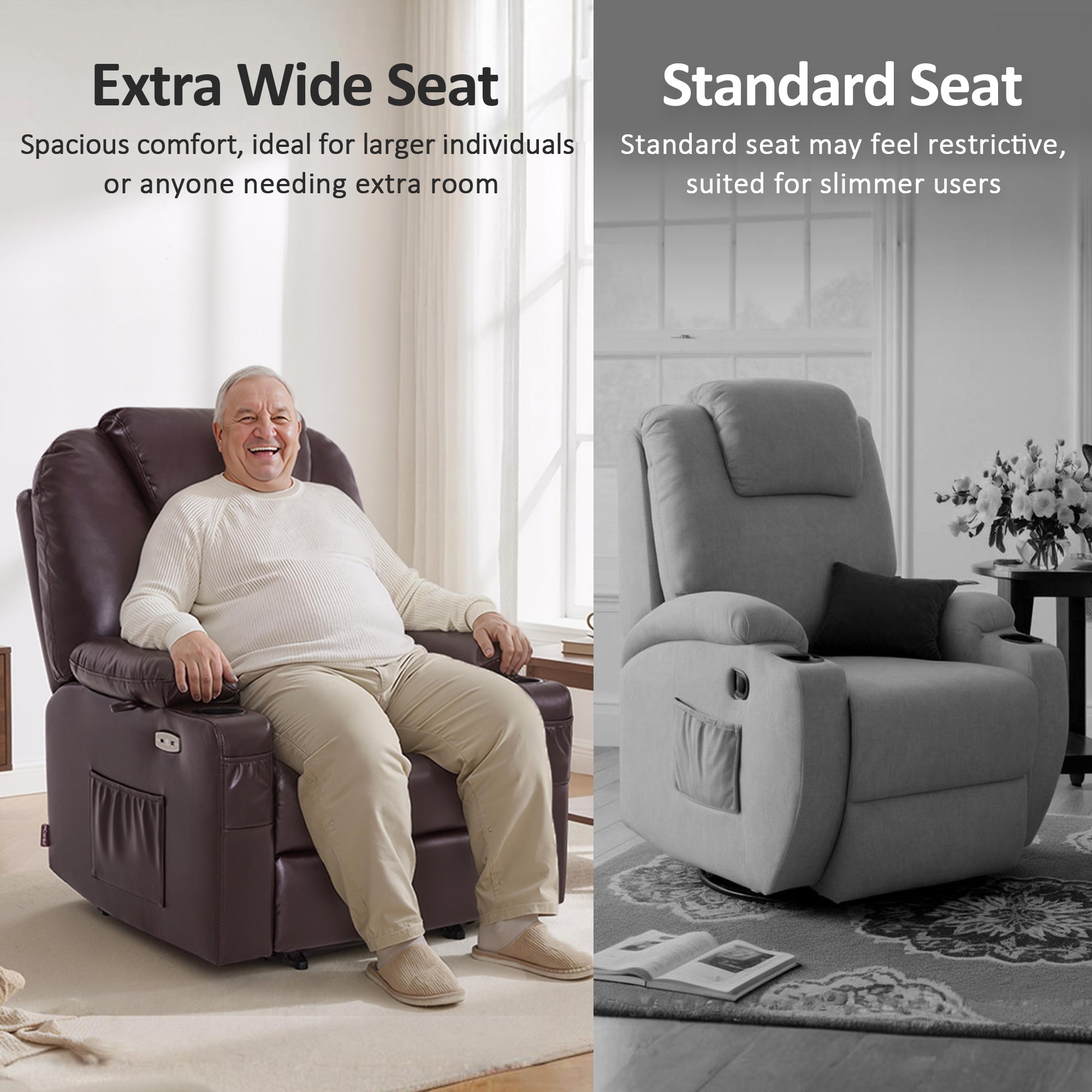 Power Lift Recliner Chair for Elderly, Massage and Heat, Faux Leather 7040|7516|7141|R7045|R7510|R7042