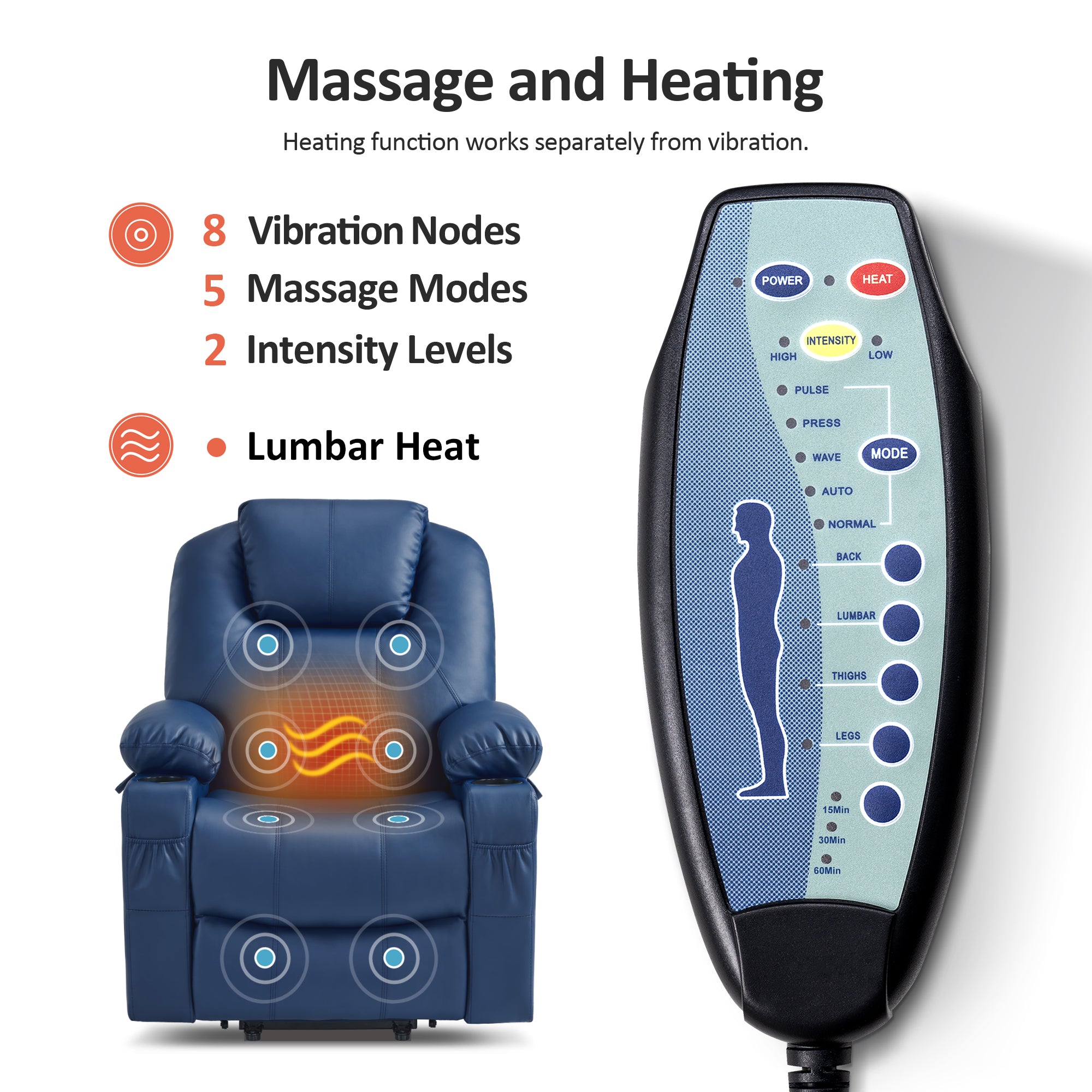 Power Lift Recliner Chair for Elderly, Massage and Heat, Faux Leather 7040|7516|7141|R7045|R7510