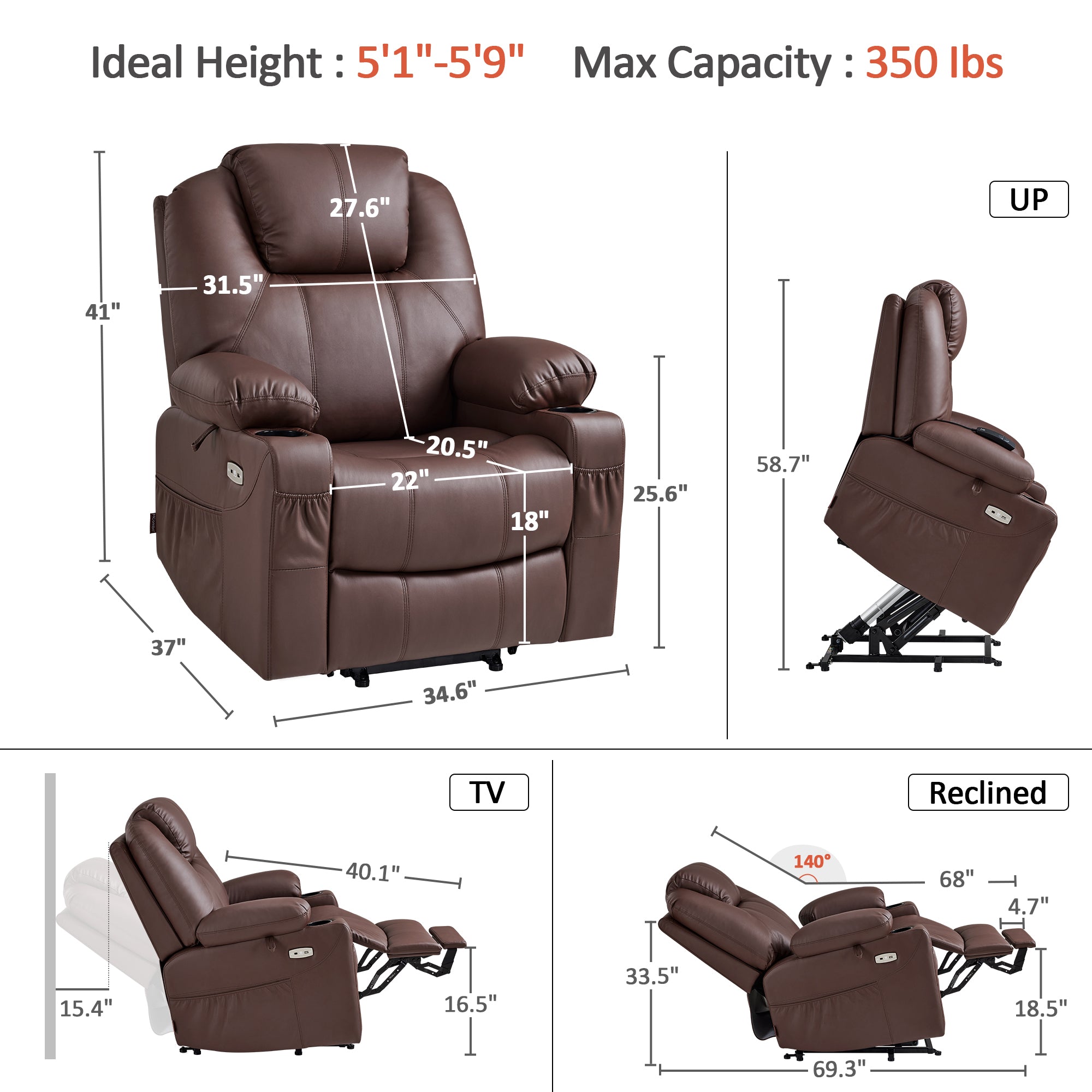 Power Lift Recliner Chair for Elderly, Massage and Heat, Faux Leather 7040|7516|7141|R7045|R7510