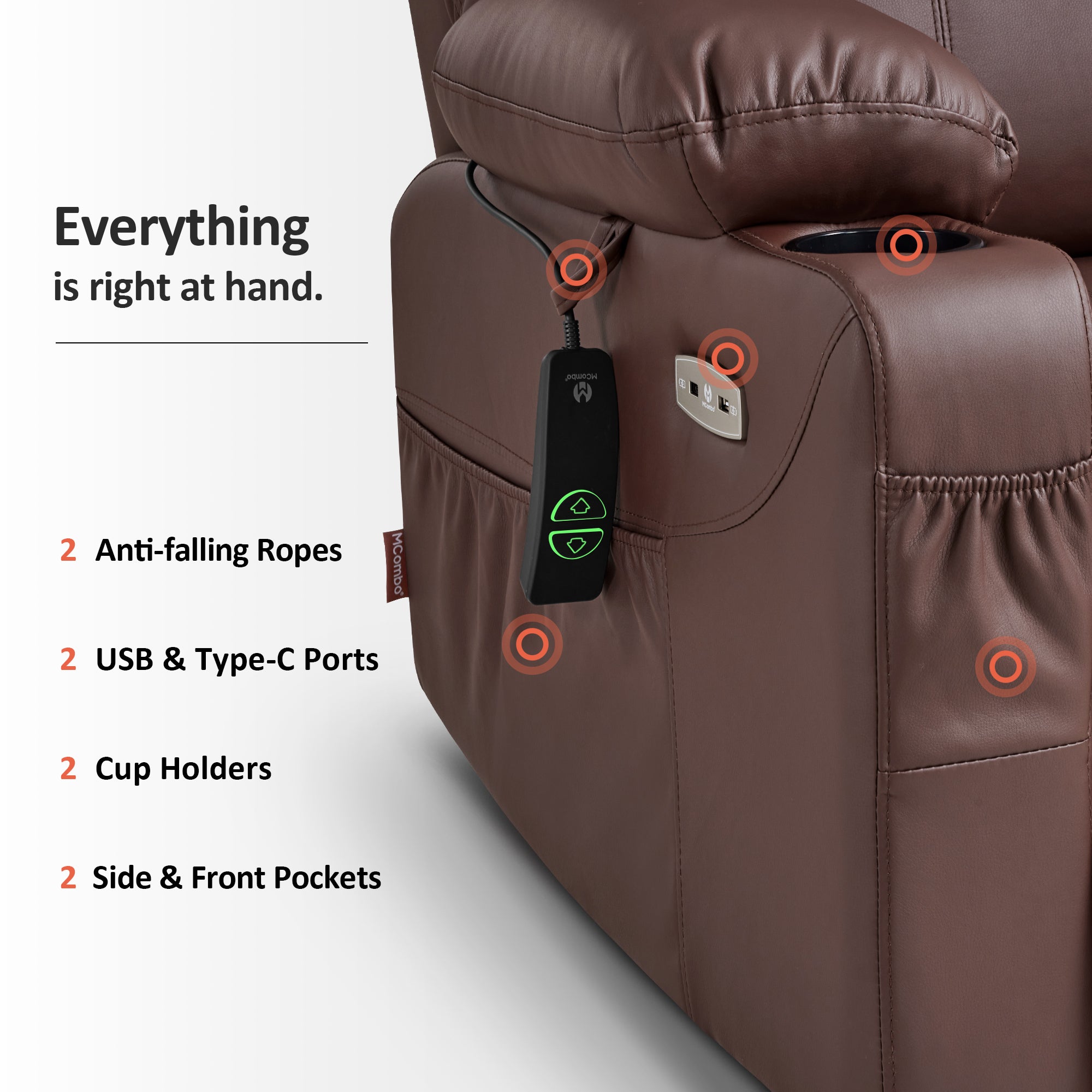 Power Lift Recliner Chair for Elderly, Massage and Heat, Faux Leather 7040|7516|7141|R7045|R7510