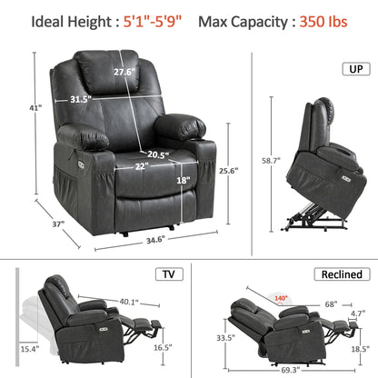 Power Lift Recliner Chair for Elderly, Massage and Heat, Faux Leather 7040|7516|7141|R7045|R7510