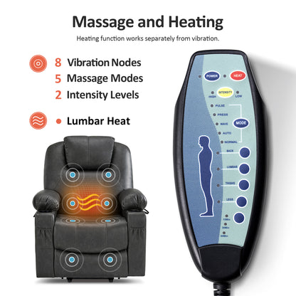 Power Lift Recliner Chair for Elderly, Massage and Heat, Faux Leather 7040|7516|7141|R7045|R7510