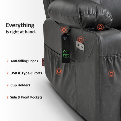 Power Lift Recliner Chair for Elderly, Massage and Heat, Faux Leather 7040|7516|7141|R7045|R7510