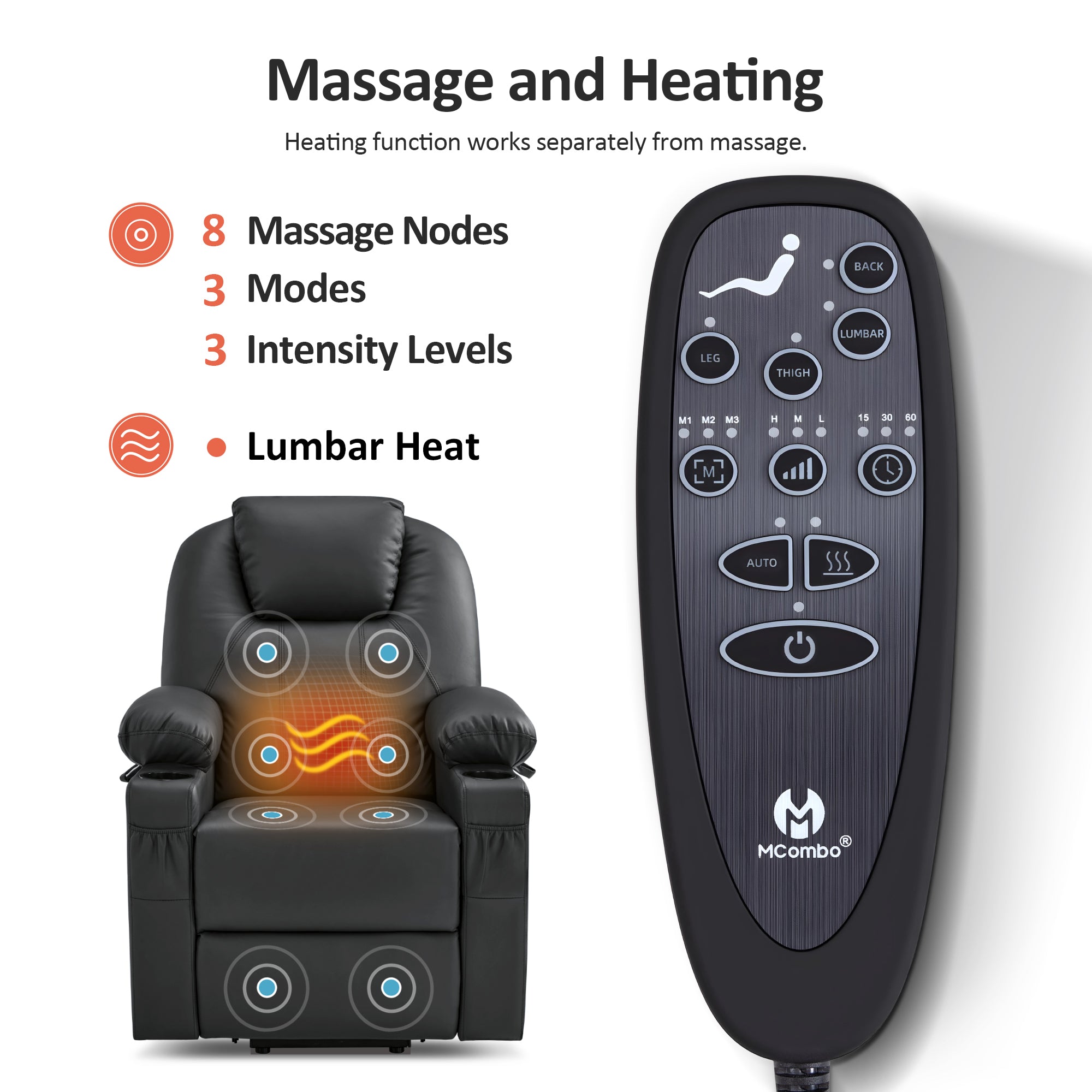 Massage and Heat, Lift Recliner Chair for Elderly