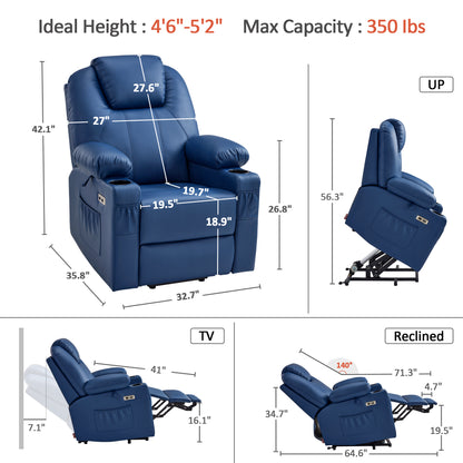 Power Lift Recliner Chair for Elderly, Massage and Heat, Faux Leather 7040|7516|7141|R7045|R7510|R7042