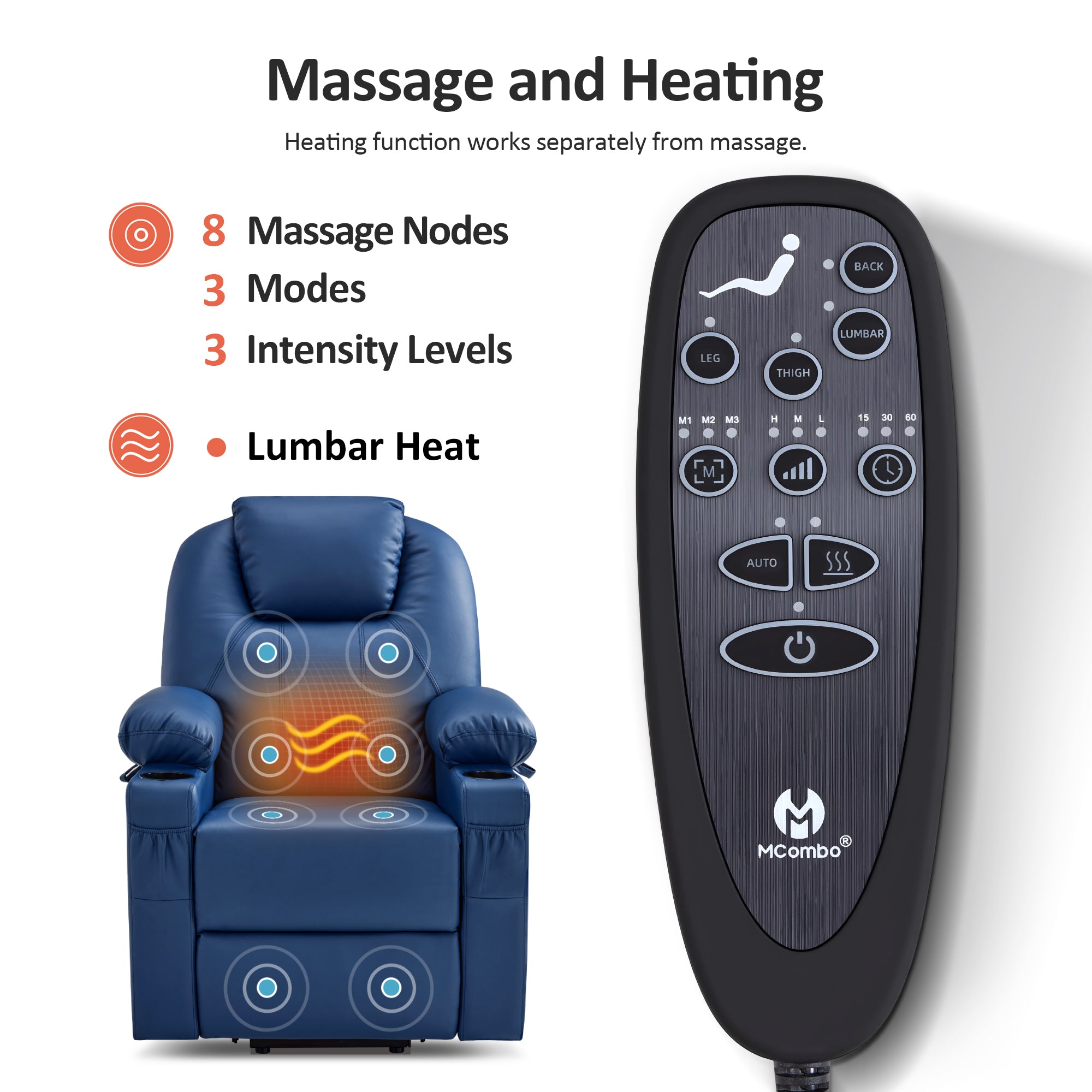 Power Lift Recliner Chair for Elderly, Massage and Heat, Faux Leather 7040|7516|7141|R7045|R7510|R7042