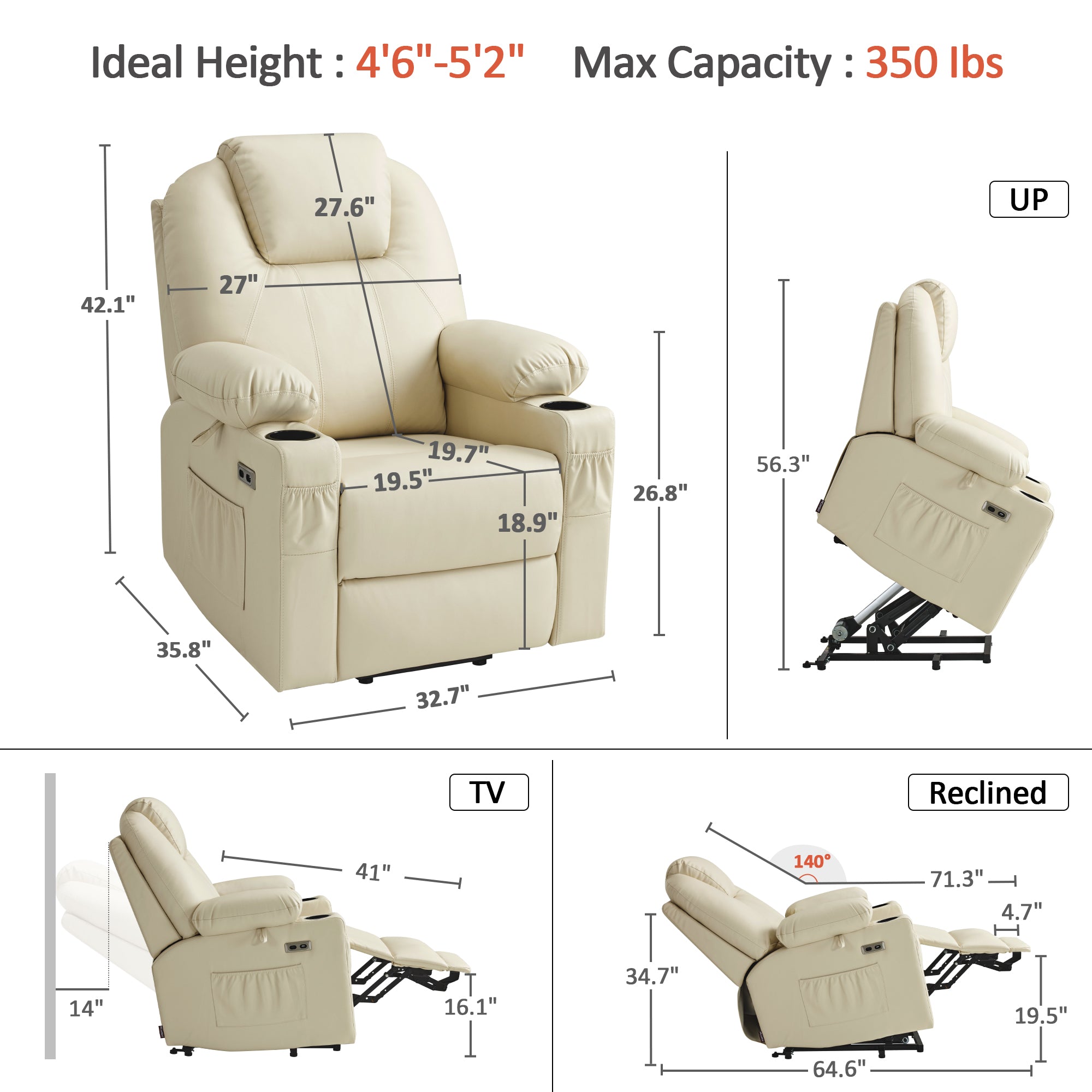 Massage and Heat, Lift Recliner Chair for Elderly