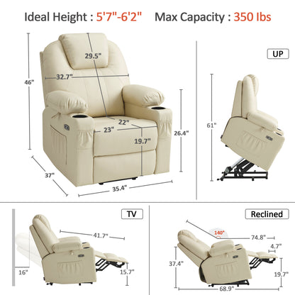 Power Lift Recliner Chair for Elderly, Massage and Heat, Faux Leather 7040|7516|7141|R7045|R7510|R7042