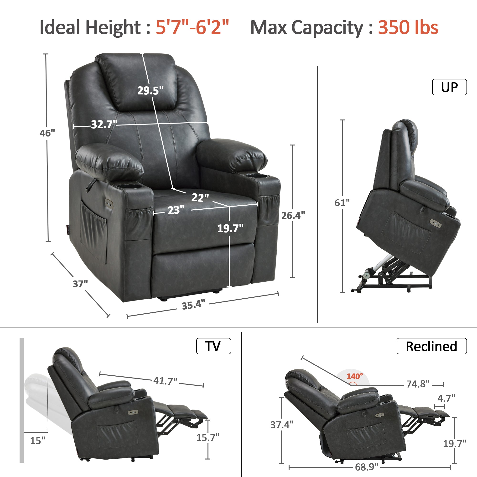 Power Lift Recliner Chair for Elderly, Massage and Heat, Faux Leather 7040|7516|7141|R7045|R7510|R7042