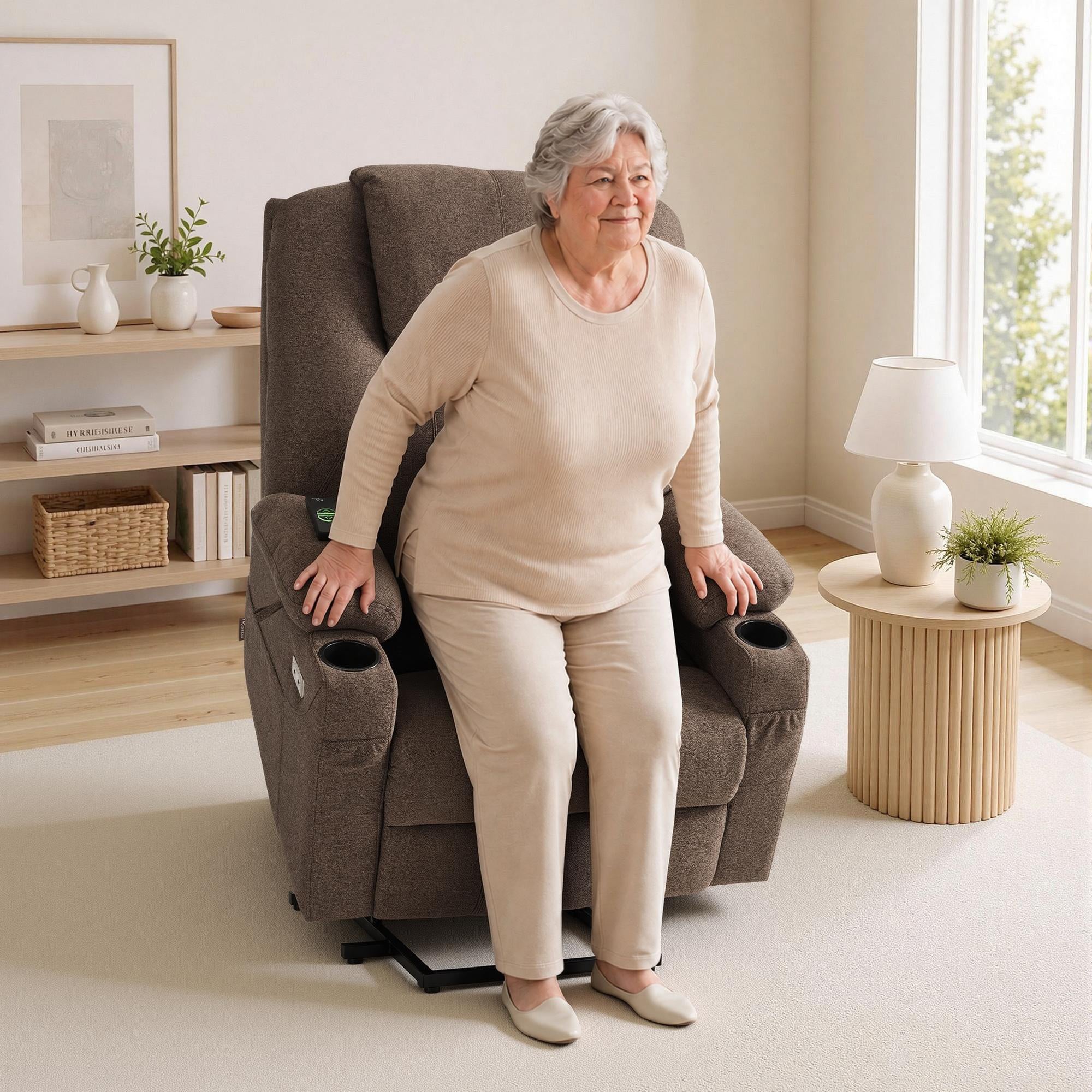 Power Lift Recliner Chair for Elderly, Massage and Heat, Fabric 7040|7516|7141|R7042|R7045|R7510