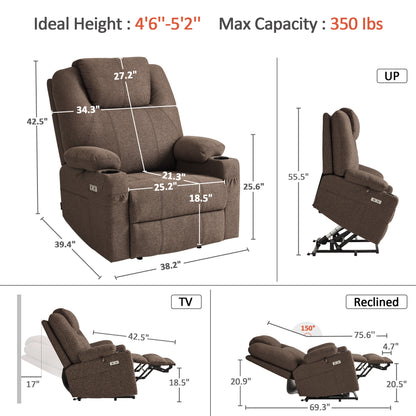 Power Lift Recliner Chair for Elderly, Massage and Heat, Fabric 7040|7516|7141|R7042|R7045|R7510
