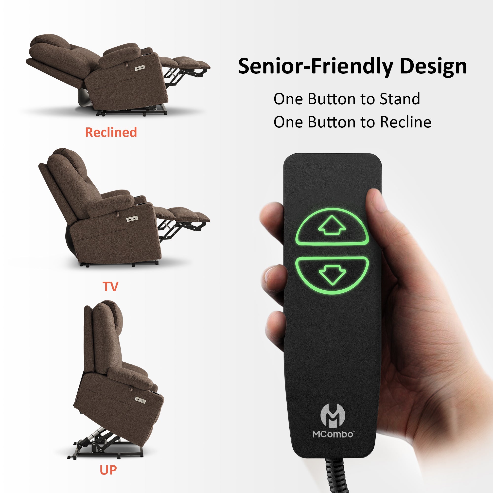 Power Lift Recliner Chair for Elderly, Massage and Heat, Fabric 7040|7516|7141|R7042|R7045|R7510