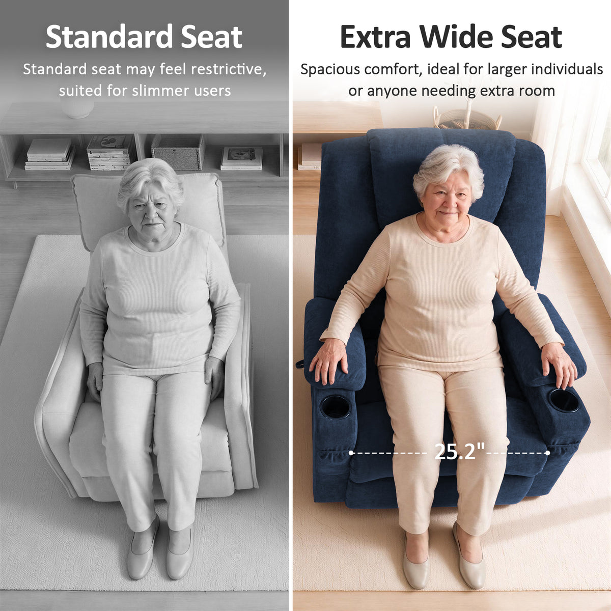 Power Lift Recliner Chair for Elderly, Massage and Heat, Fabric 7040|7516|7141|R7042|R7045|R7510