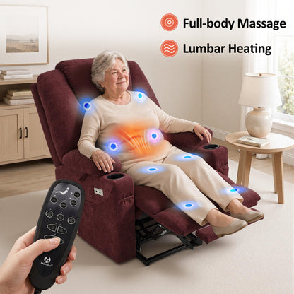 Power Lift Recliner Chair for Elderly, Massage and Heat, Fabric 7040|7516|7141|R7042|R7045|R7510