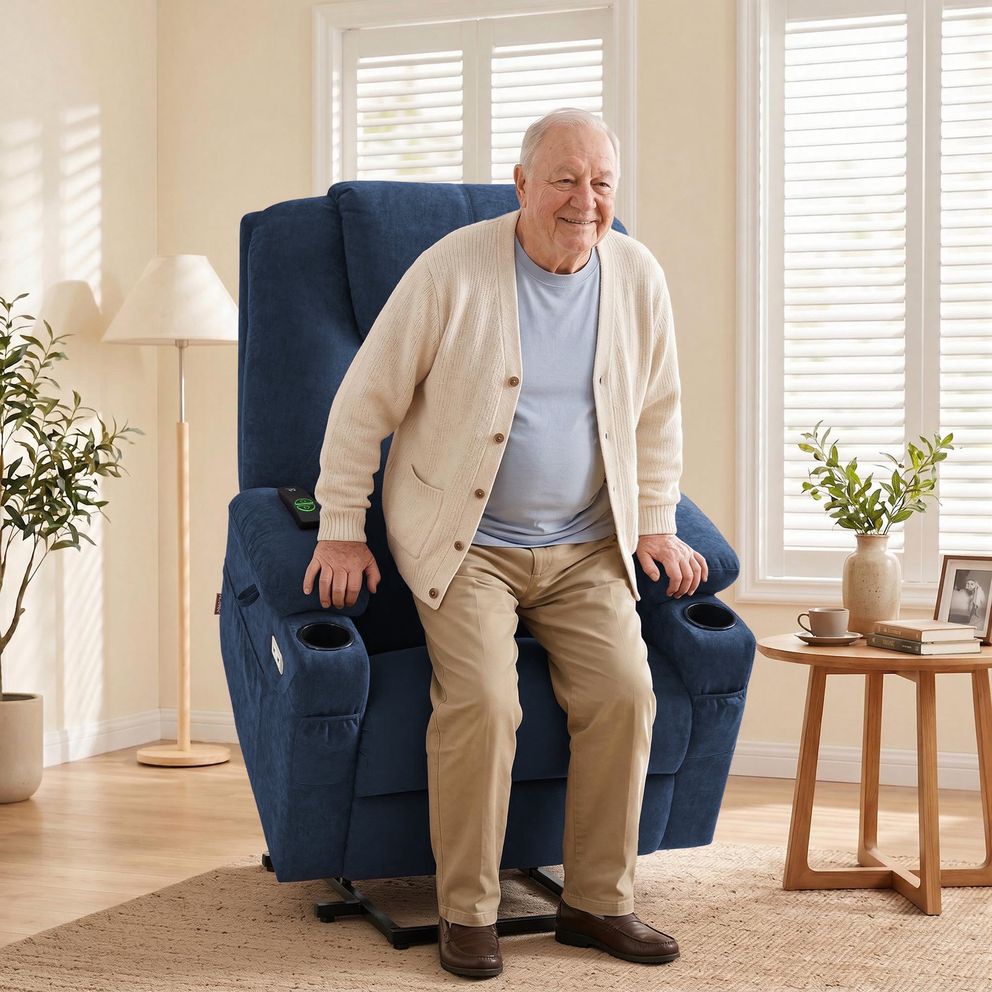 Power Lift Recliner Chair for Elderly, Massage and Heat, Fabric 7040|7516|7141|R7042|R7045|R7510